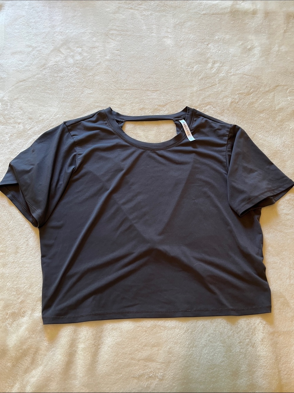 Fabletics Dark Gray Short Sleeve Crop Top with Back Cutout